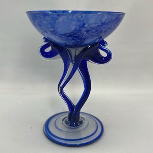 Vintage Josefina Krosnos Cobalt Blue Stretch Glass Stemmed Bowl